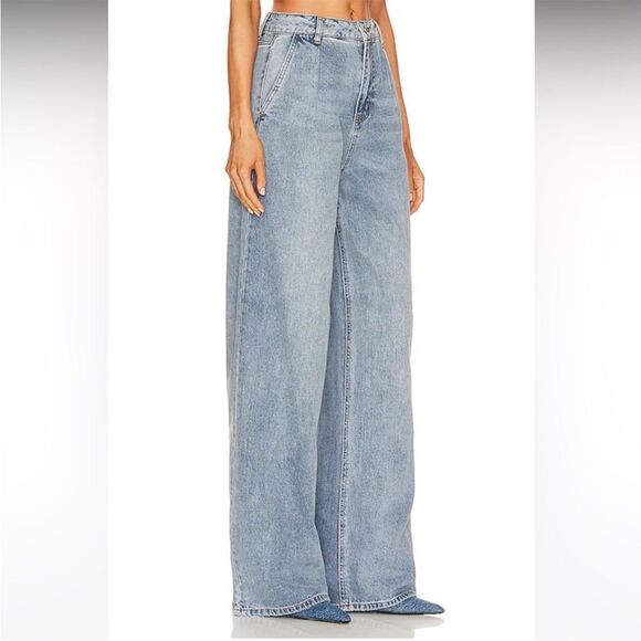 AFRM Turner Jeans Wide Leg Loose Slouchy Pleated Front Medium Wash size 27 - Picture 3 of 14